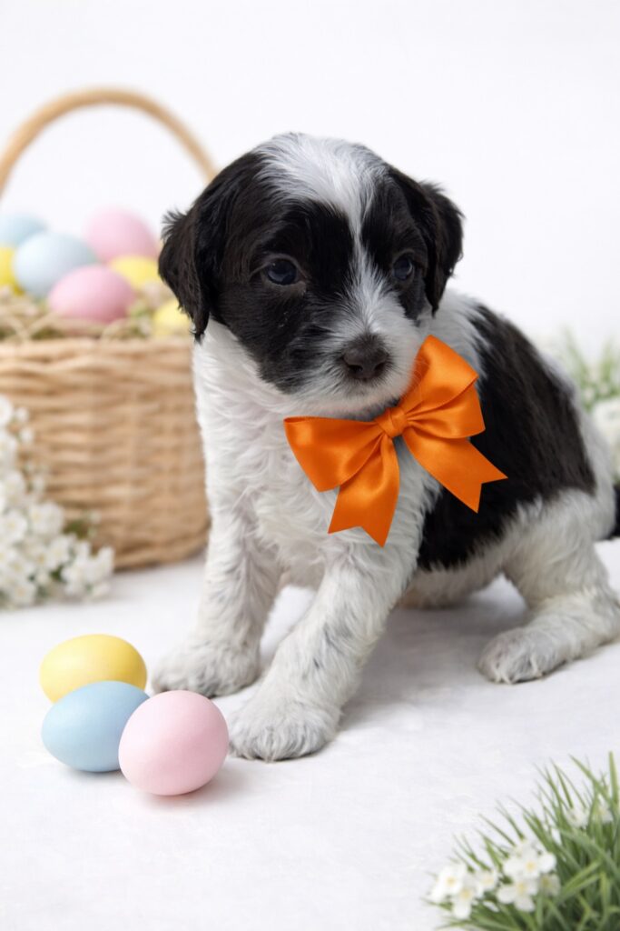 Chocolate and White Parti labradoodle puppy